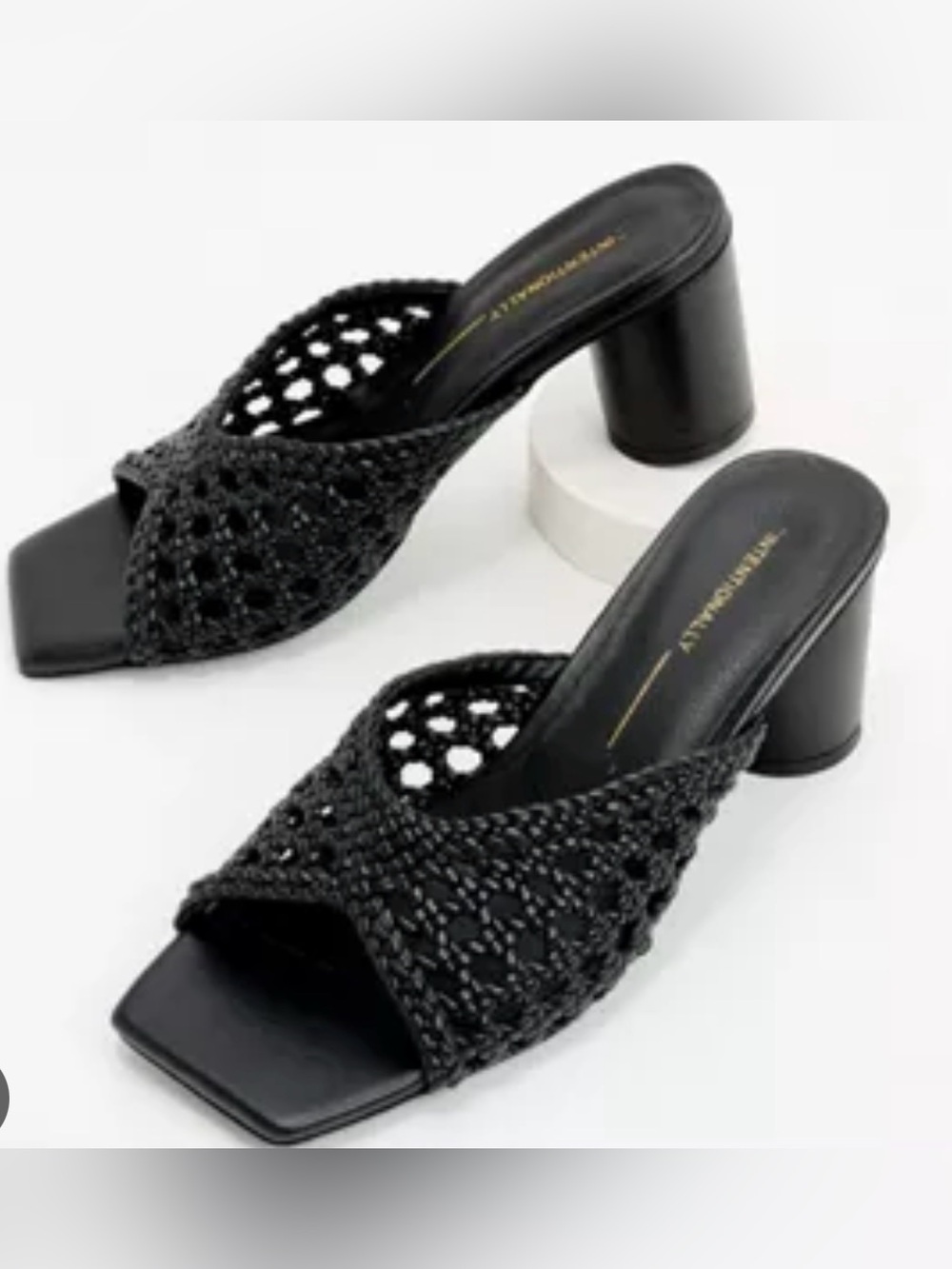 Intentionally Blank Cassandra Woven Open-Toe Block Heel Mules sandals  - Black